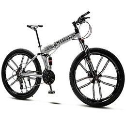 QMMD Bike QMMD Folding Mountain Bikes, 24-Inch Full Suspension Bicycle, Adult Mountain Trail Bike with Dual Disc Brake, 21-24-27-30- Speeds Anti-Slip Bikes, Bikes, White 10 Spoke, 27 speed