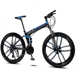 QMMD Bike QMMD Mountain Bikes Adult, 26-Inch Folding Mountain Trail Bike, Dual Disc Brake Mountain Bicycle, 21-24-27-30-Speed Anti-Slip Bikes, Full Suspension Road Bike, blue 10 Spoke, 27 speed