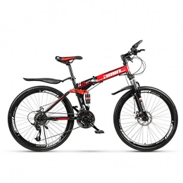 QXue Bike QXue 24 Inches Mountain Bike For Men and Women, High Carbon Steel Dual Suspension Frame Mountain Bike, Variable speed spoke wheel Folding Outroad Bike, Red, 27 speed