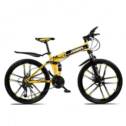 QXue Bike QXue 26 Inches Mountain Bike For Men and Women, High Carbon Steel Dual Suspension Frame Mountain Bike Ten Knife Wheel Folding Outroad Bike, Yellow, 30 speed
