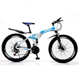 QXue Bike QXue 26 Inches Mountain Bike For Men and Women, High Carbon Steel Dual Suspension Frame Mountain Bike, Variable speed spoke wheel Folding Outroad Bike, Blue, 30 speed