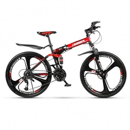 QXue Bike QXue 26 Inches Mountain Bike For Men and Women, High Carbon Steel Dual Suspension Frame Mountain Bike, Variable speed wheel Folding Outroad Bike, Red, 27 speed
