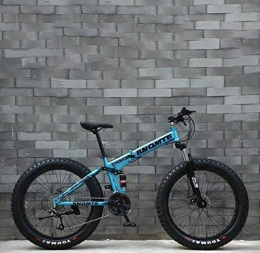 QZ Folding Mountain Bike QZ Fat Tire Adult Mountain Bike, Double Disc Brake / Cruiser Bikes, Beach Snowmobile Bicycle, 24 Inch Aluminum Alloy Wheels (Color : Blue, Size : 21 speed)