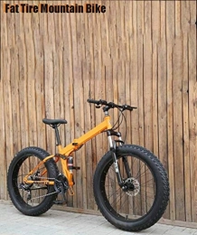 QZ Folding Mountain Bike QZ Fat Tire Mens Folding Mountain Bike, 17-Inch Double Disc Brake / High-Carbon Steel Frame Bikes, 7-Speed, 24-26 inch Wheels Off-Road Beach Snowmobile Bicycle (Color : Orange, Size : 26inch)