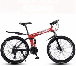 QZ Folding Mountain Bike QZ Folding Mountain Bike Bicycle, Full Suspension MTB Bikes High Carbon Steel Frame, Double Disc Brake, PVC Pedals And Rubber Grips, Size:26 inch 21 speed, Colour:Red