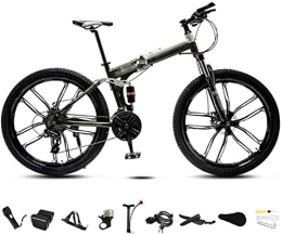 RENXR 24-26" Foldable Bike MTB Bicycle Double Disc Brake Unisex Folding Commuter Bike Off-Road 30-Speed For Men And Women,White,26