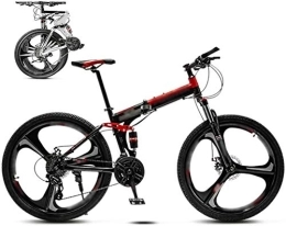 RENXR Folding Mountain Bike RENXR Unisex Folding Commuter Bike, 26'' MTB Bicycle 30-Speed Gears Off-Road Variable Speed Bikes For Men And Women, Double Disc Brake, Red