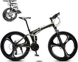 RENXR Folding Mountain Bike RENXR Unisex Folding Commuter Bike, 26'' MTB Bicycle 30-Speed Gears Off-Road Variable Speed Bikes For Men And Women, Double Disc Brake, White