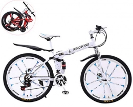 RHSMSS Bike RHSMSS 10-knife Integrated Wheel, 24 Inches Double Shock Absorption Foldable Bicycle, Unisex High-carbon Steel Variable Speed Mountain Bike, Can Be Put into the Trunk, White, 24in (24 speed)