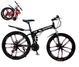 RHSMSS Bike RHSMSS 10-knife Integrated Wheel, 26 Inches Double Shock Absorption Foldable Bicycle, Unisex High-carbon Steel Variable Speed Mountain Bike, Can Be Put into the Trunk, Black, 26in (21 speed)
