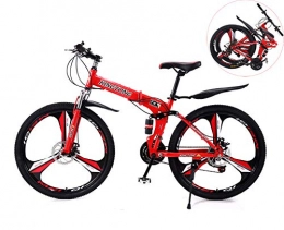 RHSMSS Bike RHSMSS 3-knife Integrated Wheel, 24 Inches Double Shock Absorption Foldable Bicycle, Unisex High-carbon Steel Variable Speed Mountain Bike, Can Be Put into the Trunk, Red, 24in (24 speed)
