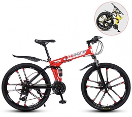 RHSMSS Folding Mountain Bike RHSMSS Folding 26 Inches Carbon Steel Bicycles, Mens Mountain Bike, Double Shock Variable Speed Adult Bicycle, Apply to 160-185cm Tall, Red, 26 in (24 speed)