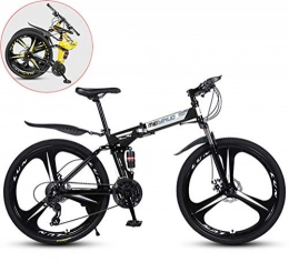 RHSMSS Folding Mountain Bike RHSMSS Men Mountain Bike, Folding 26 Inches Carbon Steel Bicycles, Double Shock Variable Speed Adult Bicycle, 3-knife Integrated Wheel, Black, 26 in (21 speed)