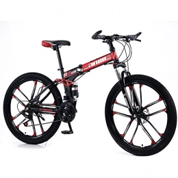 RMBDD Folding Mountain Bike RMBDD Adult Folding Mountain Bike, 21 Speed Full Suspension Mountain Bicycle, 26 Inch Wheel MTB Dual Disc Brakes Bicycle With High Carbon Steel Foldable Frame for Men or Women Bikes