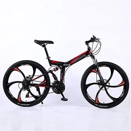 JWYing Bike Road bike racing foldable bicycle mountain bike 26 / 24 inch steel 21 / 24 / 27 speed bike double disc brake 2021 (Color : BlackRed 6 spoke, Number of speeds : 24 Inches 21Speed)