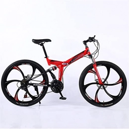 JWYing Bike Road bike racing foldable bicycle mountain bike 26 / 24 inch steel 21 / 24 / 27 speed bike double disc brake 2021 (Color : Red 6 wheel spoke, Number of speeds : 24 Inches 21Speed)
