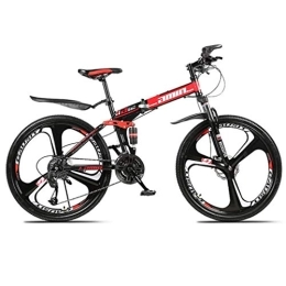 RPOLY Folding Mountain Bike RPOLY 21-Speed Mountain Bike Folding Bikes, Double Shock Absorption, Adult Folding Bicycle, Off-road Variable Speed Bike with 3-Spoke Wheels, Red_24 Inch
