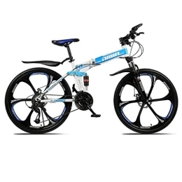 RPOLY Bike RPOLY 27-Speed Mountain Bike Folding Bikes, Dual Disc Brake, Adult Folding Bicycle, Off-road Variable Speed Bike with 6-Spoke Wheels, Blue_24 Inch