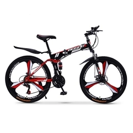 RR-YRL Folding Mountain Bike RR-YRL 24 Inch Folding Bicycle, Adult Mountain Shift Bicycle, High Carbon Steel Frame, Double Disc Brake, Unisex, Adapt To Various Road Conditions, red 24 shift