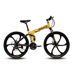RR-YRL Folding Mountain Bike RR-YRL 26-Inch Adult Folding Bike, Mountain Bike, 27 Speed Change, Carbon Steel Frame, Double Shock Absorption, Front And Rear Mechanical Disc Brakes, yellow 27 speed