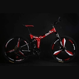 RR-YRL Bike RR-YRL Folding Bicycle, 26-Inch 21-Speed Mountain Bike, Dual-Shock Disc Brake Integrated Wheel Bicycle, Unisex, Red