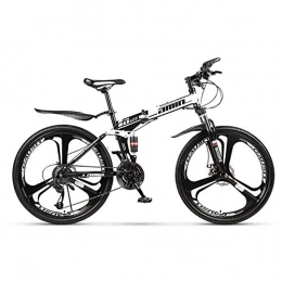 SCYDAO Bike SCYDAO Adult Foldable Mountain Bike 26 Inch, 21 / 24 / 27 / 30 Speed Four Choices, Full Suspension Mountain Bike, Double Disc Brake Damping Speed Mountain Bike All-In-One Bicycle, White, 21 speed