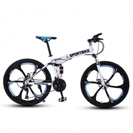 SCYDAO Folding Mountain Bike SCYDAO Folding Mountain Bike 26 Inch, 21 / 24 / 27 Speed Full Suspension Dual Disc Brake Carbon Steel Frame MTB Bicycle with Mudguard, Can Lockable Fork, White, 24 speed