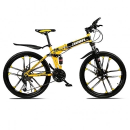 She Charm Folding Mountain Bike She Charm Mountain Bike for Adult, 26 Inch Wheels, Mountain Trail Bike Outroad Bicycles, 21 / 24 / 27 / 30 Speed Bicycle Full Suspension MTB Gears Dual Disc Brakes Mountain Bicycle, Yellow, 21 SPEED