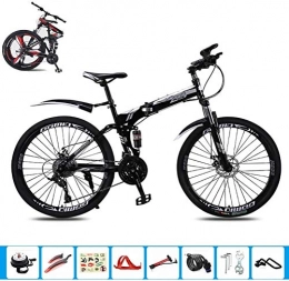 Shirrwoy Folding Mountain Bike Shirrwoy 26 inch Adult Mountain Bike, Mountain Trail Bike High Carbon Steel Folding Outroad Bicycles, 27-Speed Bicycle Full Suspension MTB Gears Dual Disc Brakes Mountain Bicycle, D, 24in