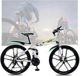 Shirrwoy Folding Mountain Bike Shirrwoy Adult Foldable Mountain Bike, 26 Inches Carbon Steel Mountain Bike 21 / 24 / 27 / 30 Speed Bicycle Full Suspension Hardtail MTB Racing Bicycle Outdoor Cycling, Green, 24 speed