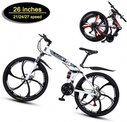 Shirrwoy Folding Mountain Bike Shirrwoy Adult Teens Mountain Bikes, 26 Inch Mountain Trail Bike High Carbon Steel Full Suspension Frame Bicycles 21 / 24 / 27 Speed Gears Mountain Bicycle Racing Outdoor Cycling MTB Bikes, White, 27s.