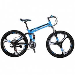 sl Bike SL Eurobike G4 Mountain Bike 21 Speed 26 Inches 3-Spoke Wheels Dual Suspension Folding Bicycle Blue