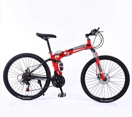 SAFT Folding Mountain Bike Sports Folding Bicycle Mountain Bikes, 21 / 24 / 27 Speed Steel Frame Double Shock Absorption Bicycle, 24 / 26 Inch (Color : Red, Size : 24 inch 24 speed)