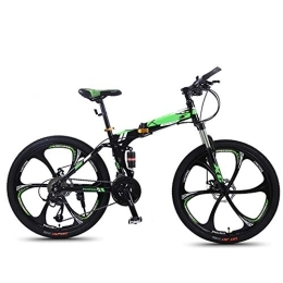 SYCHONG Folding Mountain Bike SYCHONG Folding Mountain Bike Variable Speed 24 / 26 Inches Six-Knife Wheel Shock Absorption Folding Bike MTB Bicycle, Green, 24speed