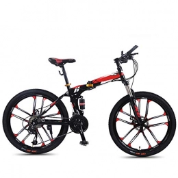 SYCHONG Bike SYCHONG Folding Mountain Bike Variable Speed 24 / 26 Inches Ten-Knife Wheel Shock Absorption Folding Bike MTB Bicycle, Red, 24speed