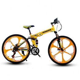 SYCHONG Bike SYCHONG Mountain Bike Six-Knife Wheel Dual Suspension Folding Bike 21 / 24Speed MTB Bicycle, Yellow, 24inches