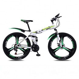 SZKP Mountain Bike Folding Bikes, 27-Speed Double Disc Brake Full Suspension Anti-Slip, Off-Road Variable Speed Racing Bikes For Men And Women (Color : Green, Size : 26 inches)