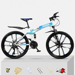 T-Day Bike T-Day Mountain Bike 26" All-Terrain Mountain Bike Folding Carbon Steel Frame 21 / 24 / 27-Speed Double Disc Brake Bicycle Hydraulic Shock Absorption Bike For Adult Or Teens(Size:21 Speed, Color:Blue)