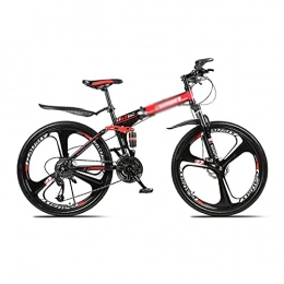 T-Day Folding Mountain Bike T-Day Mountain Bike Adult Folding Mountain Bike 21 / 24 / 27 Speeds Double Suspension System 26-Inch Wheels With Fork Suspension Carbon Steel Frame, Multiple Colors(Size:24 Speed, Color:Red)