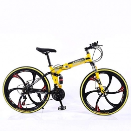 TATANE Soft Tail Mountain Bike, Double Disc Brake Adult 24/26 Inch Suspension, Foldable 21/24/27 Speed Outdoor Couple Student Bicycle,Yellow,26 inch 24 speed