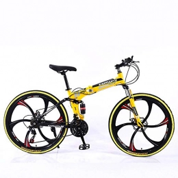 TATANE Folding Mountain Bike TATANE Soft Tail Mountain Bike, Double Disc Brake Adult 24 / 26 Inch Suspension, Foldable 21 / 24 / 27 Speed Outdoor Couple Student Bicycle, Yellow, 26 inch 27 speed