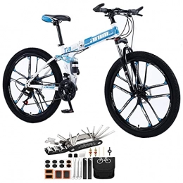Tbagem-Yjr Folding Mountain Bike Tbagem-Yjr 10 Knife Wheels Cross Country Variable Speed Bicycle 26 Inch Folding Bicycle, 21Speed Mountain Bike Double Shock Absorption Lightweight Tool Accessories (Color : Blue, Speed : 27speed)