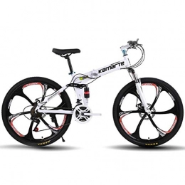 Tbagem-Yjr Folding Mountain Bike Tbagem-Yjr 24 Inch Wheel Folding High-carbon Steel City Road Bicycle, Hybrid Commuter City Mountain Bike (Color : White, Size : 21 Speed)
