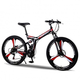 Tbagem-Yjr Folding Mountain Bike Tbagem-Yjr 24 Inch Wheel Mountain Bike Bicycle, Shock Absorption Dual Disc Brakes 27 Speed Folding City Road Bicycle (Color : Black red)