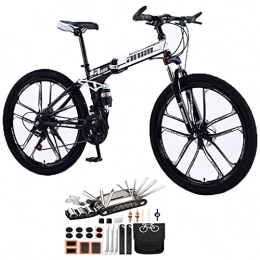Tbagem-Yjr Folding Mountain Bike Tbagem-Yjr 26 Inch Folding Bicycle, 21-30 Speed Mountain Bike 10 Knife Wheels Cross Country Variable Speed Bicycle Double Shock Absorption Lightweight Tool Accessories (Color : Black, Speed : 30speed)