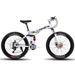 Tbagem-Yjr Folding Mountain Bike Tbagem-Yjr City Road Bicycle 26 Inch Wheel Mens MTB, 24 Speed Dual Suspension Mountain Bikes (Color : White)