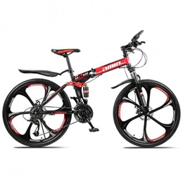 Tbagem-Yjr Folding Mountain Bike Tbagem-Yjr Red Freestyle Mountain Bike City Road Bicycle, Double Disc Brake Damping Bike 26 Inch (Size : 30 speed)