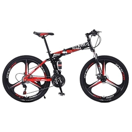 TBNB Folding Mountain Bike TBNB Adult Folding Bicycle, 24 / 26inch Foldable Mountain Bike for Men and Women, 21-30 Speed, Disc Brake, Lockable Suspension Fork, Black (24 Speed 24inch)