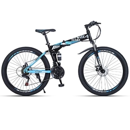 TBNB Folding Mountain Bike for Men,21-27 Speed Foldable Adult Mountain Bicycles with Disc Brakes,Lockable Full Suspension Front Fork,Womens Outdoor Road Bike (Blue 26inch/21Speed)