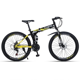 TBNB Bike TBNB Folding Mountain Bike for Men, 21-27 Speed Foldable Adult Mountain Bicycles with Disc Brakes, Lockable Full Suspension Front Fork, Womens Outdoor Road Bike (Yellow 26inch / 21Speed)
